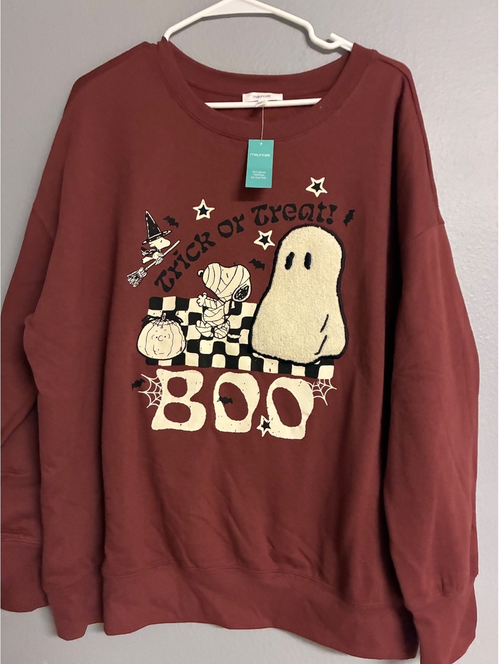 Maurices Peanuts Snoopy Halloween "Trick or Treat BOO" Sweatshirt Size 0X NWT